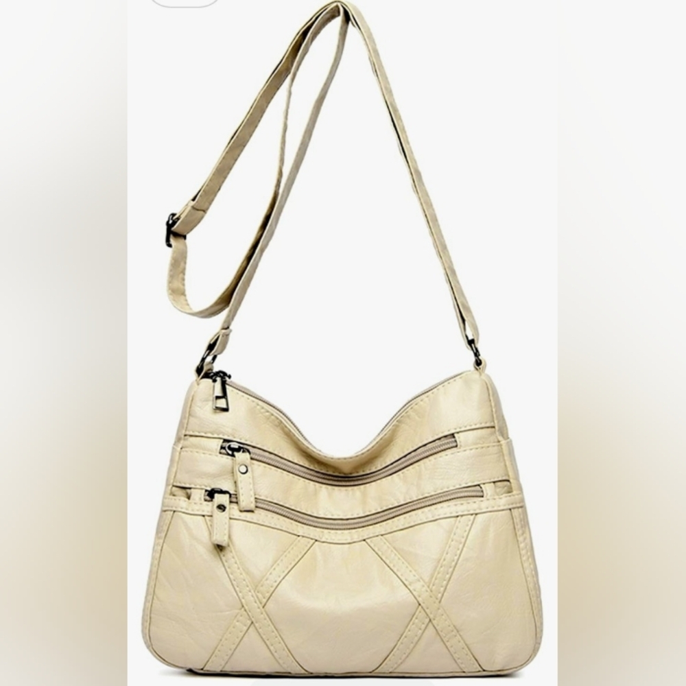 2/$30 Elegant White Triple Zipper Crossbody/Shoulder Bag for Women